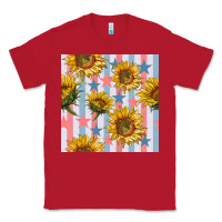 Red patriotic sunflowers stripes and stars seamless patrern Classic Tee - BundleAndBundleShop