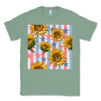 Sage patriotic sunflowers stripes and stars seamless patrern Classic Tee - BundleAndBundleShop