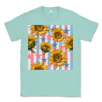 Seafoam patriotic sunflowers stripes and stars seamless patrern Classic Tee - BundleAndBundleShop