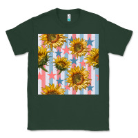 Sports Green patriotic sunflowers stripes and stars seamless patrern Classic Tee - BundleAndBundleShop