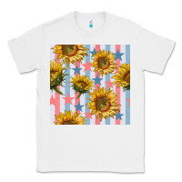 White patriotic sunflowers stripes and stars seamless patrern Classic Tee - BundleAndBundleShop