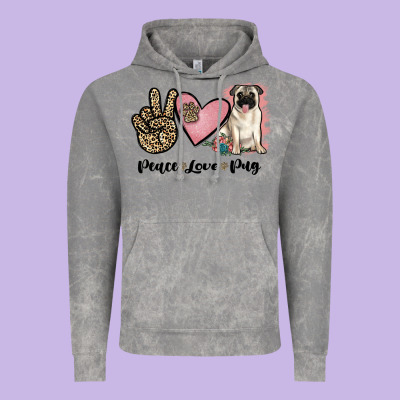 Peace Love Pug Vintage Hoodie Designed By Jahusdesignshop