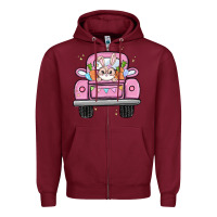 Burgundy easter bunny and truck Zipper Hoodie - MaliasSmallBusiness