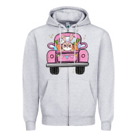 Heather Grey easter bunny and truck Zipper Hoodie - MaliasSmallBusiness