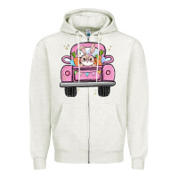 Oatmeal Heather easter bunny and truck Zipper Hoodie - MaliasSmallBusiness