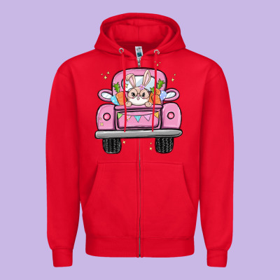 Easter Bunny And Truck Zipper Hoodie Designed By Maliassmallbusiness