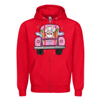 Red easter bunny and truck Zipper Hoodie - MaliasSmallBusiness
