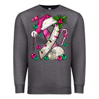 Charcoal Heather Pink Christmas Breast Cancer Ribbon Volleyball Premium Sweatshirt - BundleAndBundleShop