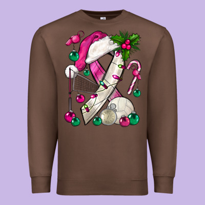 Pink Christmas Breast Cancer Ribbon Volleyball Premium Sweatshirt Designed By Bundleandbundleshop