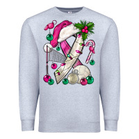 Heather Grey Pink Christmas Breast Cancer Ribbon Volleyball Premium Sweatshirt - BundleAndBundleShop