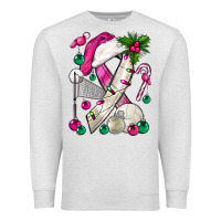 Oatmeal Heather Pink Christmas Breast Cancer Ribbon Volleyball Premium Sweatshirt - BundleAndBundleShop