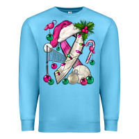 Ocean Blue Pink Christmas Breast Cancer Ribbon Volleyball Premium Sweatshirt - BundleAndBundleShop
