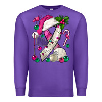 Purple Pink Christmas Breast Cancer Ribbon Volleyball Premium Sweatshirt - BundleAndBundleShop
