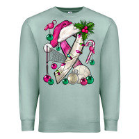 Seafoam Pink Christmas Breast Cancer Ribbon Volleyball Premium Sweatshirt - BundleAndBundleShop