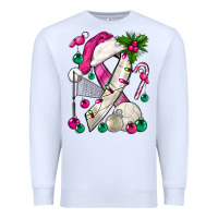 White Pink Christmas Breast Cancer Ribbon Volleyball Premium Sweatshirt - BundleAndBundleShop