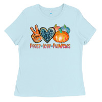 Baby Blue peace love pumpkins Ladies Tee - AdoDesignShop