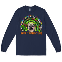Navy Western Happy St. Patrick's Day Cow Rainbow Long Sleeve Tee - Artiststas