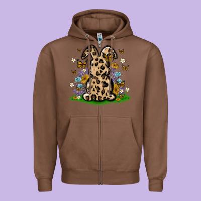 Western Floral Bunny Zipper Hoodie Designed By Maliassmallbusiness