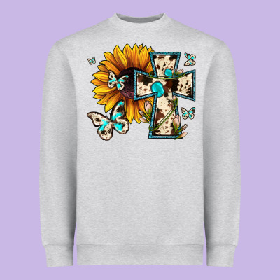 Cross With Sunflower Heavyweight Sweatshirt Designed By Jahusdesignshop