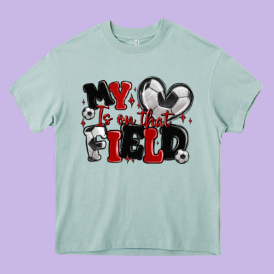 My Heart Is On That Field Soccer Heavy Core Tee Designed By Maliassmallbusiness