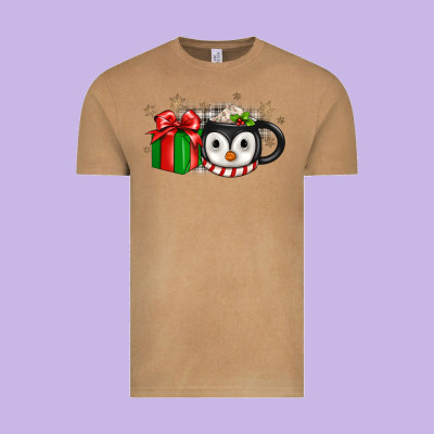 Christmas Penguin Coffee Vintage Tee Designed By Jahusdesignshop