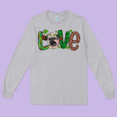 Western St. Patrick's Day Love Cow Long Sleeve Tee Designed By Artiststas