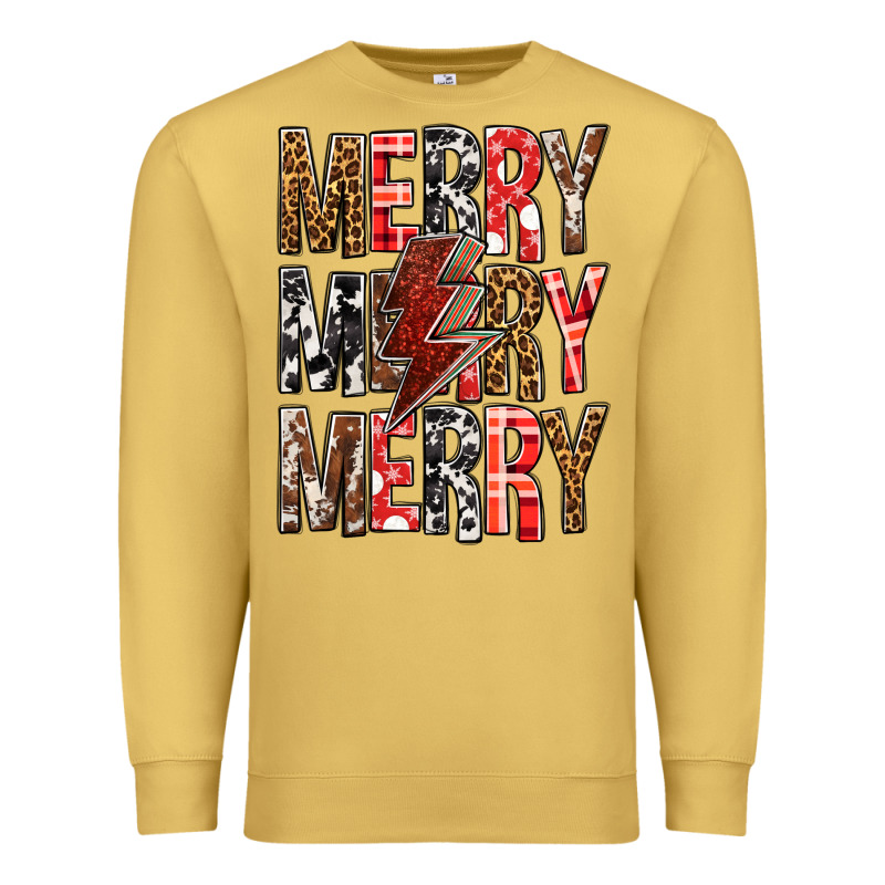 Merry Merry Merry Christmas Lightning Bolt Premium Sweatshirt by BundleAndBundleShop | Teevron