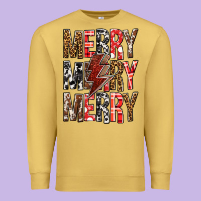 Merry Merry Merry Christmas Lightning Bolt Premium Sweatshirt Designed By Bundleandbundleshop