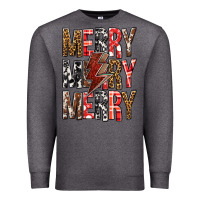 Charcoal Heather Merry Merry Merry Christmas Lightning Bolt Premium Sweatshirt - BundleAndBundleShop