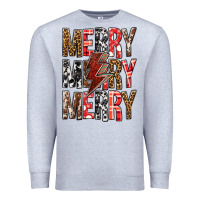 Heather Grey Merry Merry Merry Christmas Lightning Bolt Premium Sweatshirt - BundleAndBundleShop
