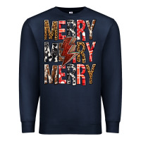Navy Merry Merry Merry Christmas Lightning Bolt Premium Sweatshirt - BundleAndBundleShop