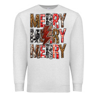 Oatmeal Heather Merry Merry Merry Christmas Lightning Bolt Premium Sweatshirt - BundleAndBundleShop