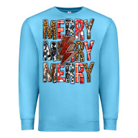 Ocean Blue Merry Merry Merry Christmas Lightning Bolt Premium Sweatshirt - BundleAndBundleShop