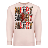 Pale Pink Merry Merry Merry Christmas Lightning Bolt Premium Sweatshirt - BundleAndBundleShop