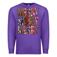 Purple Merry Merry Merry Christmas Lightning Bolt Premium Sweatshirt - BundleAndBundleShop