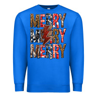 True Royal Merry Merry Merry Christmas Lightning Bolt Premium Sweatshirt - BundleAndBundleShop