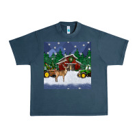 Midnight Navy christmas town and farm tractor seamless pattern Urban Heavy Tee - BundleAndBundleShop