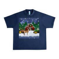 Navy christmas town and farm tractor seamless pattern Urban Heavy Tee - BundleAndBundleShop