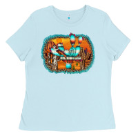 Baby Blue western cactus Ladies Tee - AdoDesignShop