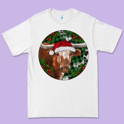 Longhorn Cow Christmas Premium Tee Designed By Ranaportraitstore