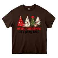Chocolate Brown merry christmas let s play ball baseball Heavy Core Tee - MaliasSmallBusiness