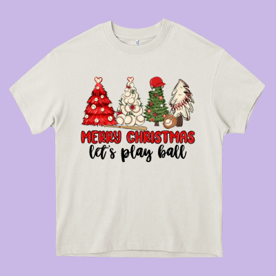 Merry Christmas Let S Play Ball Baseball Heavy Core Tee Designed By Maliassmallbusiness