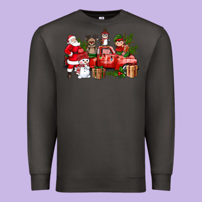 Santa Snowman Reindeer Penguin Elf Christmas Truck Premium Sweatshirt Designed By Bundleandbundleshop