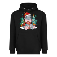 Black cute christmas hippopotamus Heavyweight Hoodie - MaliasSmallBusiness