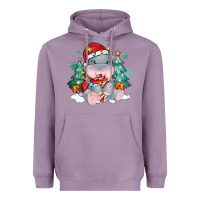 Lavender cute christmas hippopotamus Heavyweight Hoodie - MaliasSmallBusiness
