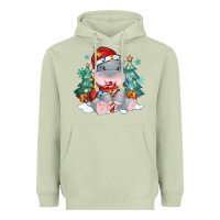 Matcha cute christmas hippopotamus Heavyweight Hoodie - MaliasSmallBusiness