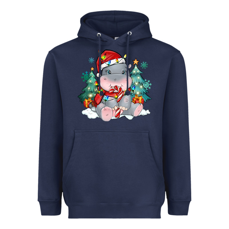 Cute Christmas Hippopotamus Heavyweight Hoodie by MaliasSmallBusiness | Teevron