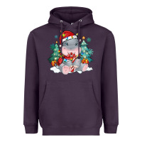Plum cute christmas hippopotamus Heavyweight Hoodie - MaliasSmallBusiness