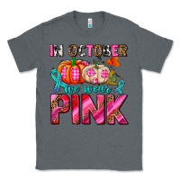 Charcoal Heather in october we wear pink with pumpkins Classic Tee - AdoDesignShop
