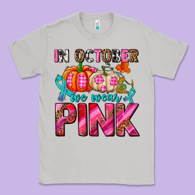 In October We Wear Pink With Pumpkins Classic Tee Designed By Adodesignshop